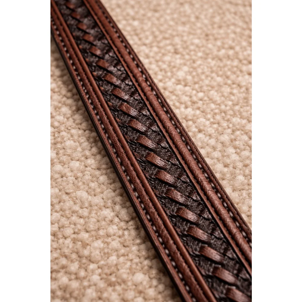 Brown Genuine Leather Braided Belt Size 54